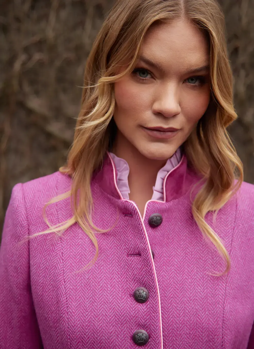Ocante Tweed Coat Mid-Length Coat in Pink Herringbone | Blarney